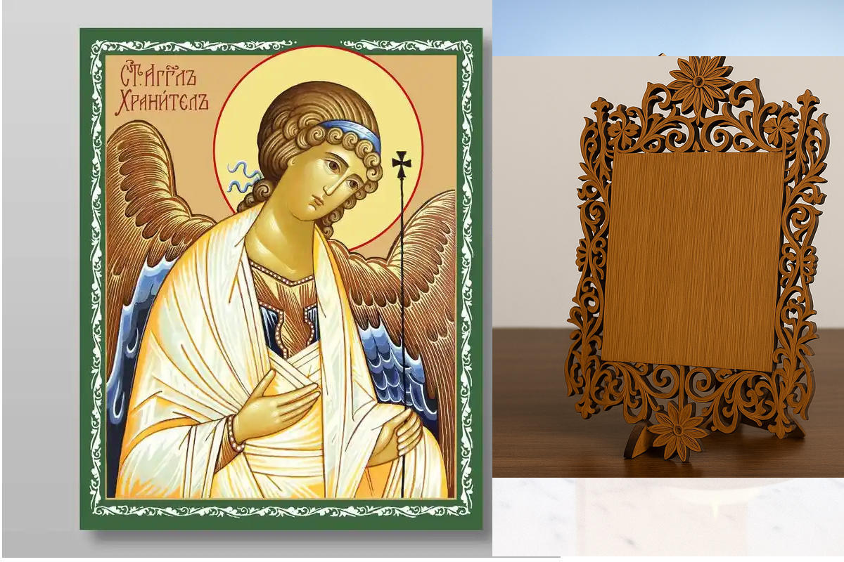 Εικόνα Ορθοδοξίας Δαντέλα μαζι με  Βάση σε  8 χρώματα με περίγραμμα χρυσό σε ξύλο Plywood (Πλακάζ)   με  βάση Guardian Angel Χειροποίητη Ελληνορθόδοξη , Κρεμαστή πλάκα βυζαντινής τέχνης, χριστιανική τέχνη Διάσταση 50x40 cm (19,7 x 15,8 ίντσες) INTRAEKkadr