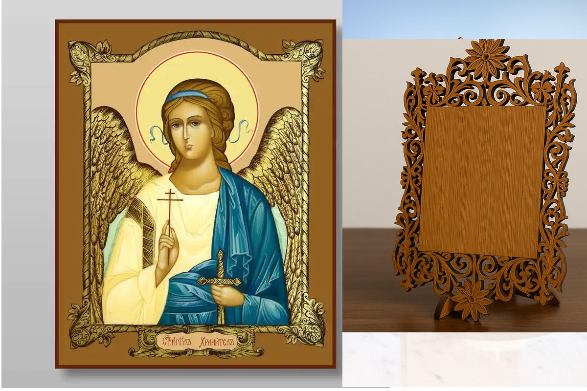 Εικόνα Ορθοδοξίας Δαντέλα μαζι με  Βάση σε  8 χρώματα με περίγραμμα χρυσό σε ξύλο Plywood (Πλακάζ)   με  βάση Guardian Angel Χειροποίητη Ελληνορθόδοξη , Κρεμαστή πλάκα βυζαντινής τέχνης, χριστιανική τέχνη Διάσταση 10x7 cm (3,9 x 2,8 ίντσες) INTRAEKkadro32