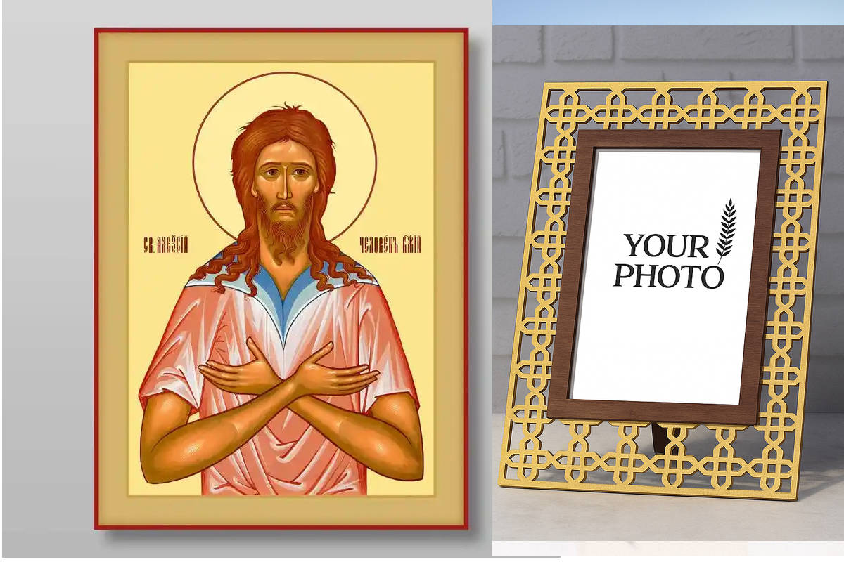 Εικόνα Ορθοδοξίας Πολυτελείας  με  σχεδιο Σταυρούς μαζι με  Βάση σε  8 χρώματα με περίγραμμα χρυσό σε ξύλο Plywood (Πλακάζ)   με  βάση Alexy the man of God, άγιος, ευλογημένος, άγιος ανόητος Χειροποίητη Ελληνορθόδοξη , Κρεμαστή πλάκα βυζαντινής τέχνης, χρ