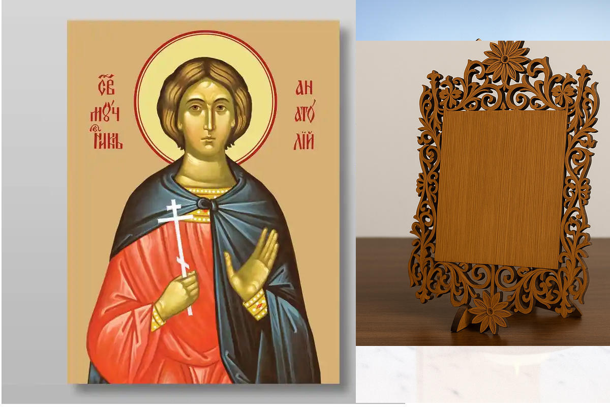 Εικόνα Ορθοδοξίας Δαντέλα μαζι με  Βάση σε  8 χρώματα με περίγραμμα χρυσό σε ξύλο Plywood (Πλακάζ)   με  βάση Ανατόλι μάρτυρας Χειροποίητη Ελληνορθόδοξη , Κρεμαστή πλάκα βυζαντινής τέχνης, χριστιανική τέχνη Διάσταση 40x30 cm (15,8 x 11,8 ίντσες) INTRAEKka