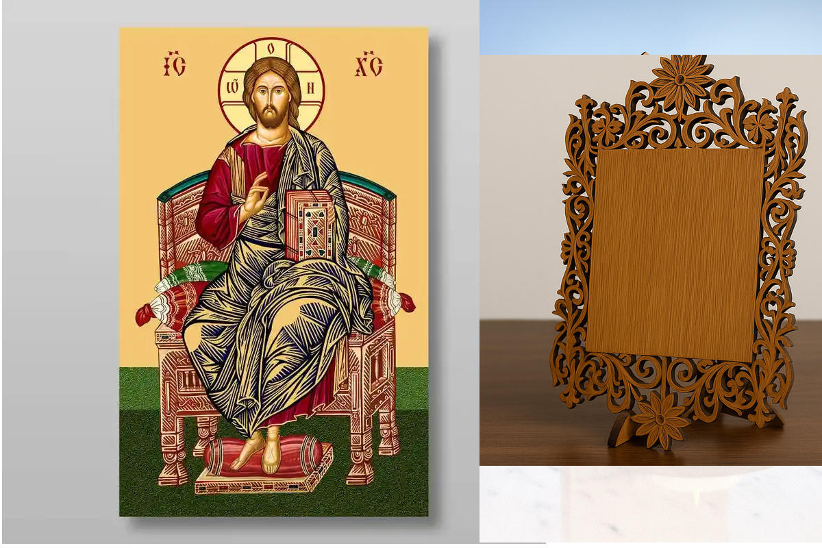Σετ 2 τεμαχίων – Εικόνα Ορθοδοξίας Δαντέλα μαζι με  Βάση σε  8 χρώματα με περίγραμμα χρυσό σε ξύλο Plywood (Πλακάζ)   με  βάση King of Glory Χειροποίητη Ελληνορθόδοξη , Κρεμαστή πλάκα βυζαντινής τέχνης, χριστιανική τέχνη Διάσταση 21x15 cm (8,3 x 5,9 ίντσε