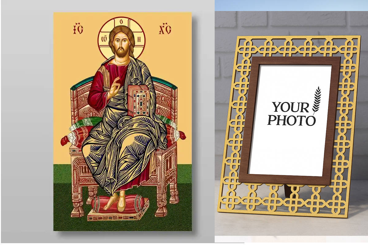 Εικόνα Ορθοδοξίας Πολυτελείας  με  σχεδιο Σταυρούς μαζι με  Βάση σε  8 χρώματα με περίγραμμα χρυσό σε ξύλο Plywood (Πλακάζ)   με  βάση King of Glory Χειροποίητη Ελληνορθόδοξη , Κρεμαστή πλάκα βυζαντινής τέχνης, χριστιανική τέχνη Διάσταση 10x7 cm (3,9 x 2,