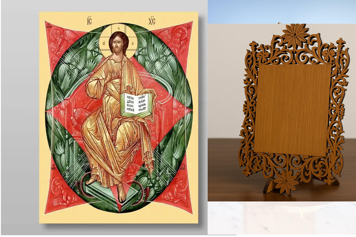 Εικόνα Ορθοδοξίας Δαντέλα μαζι με  Βάση σε  8 χρώματα με περίγραμμα χρυσό σε ξύλο Plywood (Πλακάζ)   με  βάση King of Glory Χειροποίητη Ελληνορθόδοξη , Κρεμαστή πλάκα βυζαντινής τέχνης, χριστιανική τέχνη Διάσταση 50x40 cm (19,7 x 15,8 ίντσες) INTRAEKkadro