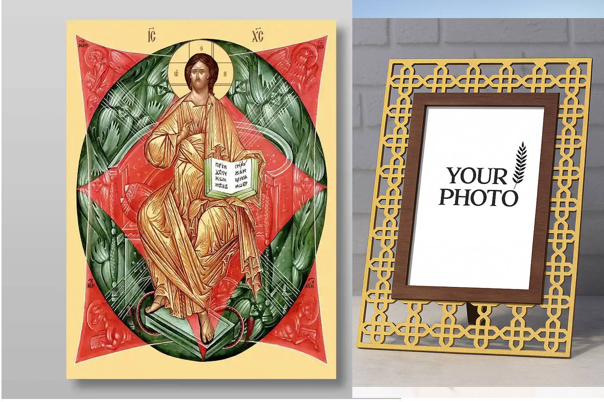 Εικόνα Ορθοδοξίας Πολυτελείας  με  σχεδιο Σταυρούς μαζι με  Βάση σε  8 χρώματα με περίγραμμα χρυσό σε ξύλο Plywood (Πλακάζ)   με  βάση King of Glory Χειροποίητη Ελληνορθόδοξη , Κρεμαστή πλάκα βυζαντινής τέχνης, χριστιανική τέχνη Διάσταση 10x7 cm (3,9 x 2,