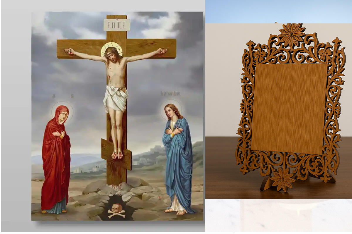 Εικόνα Ορθοδοξίας Δαντέλα μαζι με  Βάση σε  8 χρώματα με περίγραμμα χρυσό σε ξύλο Plywood (Πλακάζ)   με  βάση Ο Ιησούς Χριστός Προσεύχεται στη Γεθσημανή, Χειροποίητη Ελληνορθόδοξη εικόνα του Ιησού Χριστού, Κρεμαστή πλάκα βυζαντινής τέχνης, χριστιανική τέχνη Διάσταση 45x35 cm (17,7 x 13,8 ίντσες) INTRAEKkadro3211-543216724212