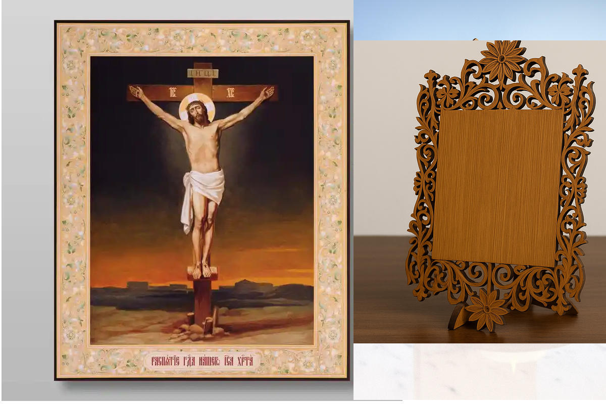 Εικόνα Ορθοδοξίας Δαντέλα μαζι με  Βάση σε  8 χρώματα με περίγραμμα χρυσό σε ξύλο Plywood (Πλακάζ)   με  βάση Γολγοθά, Σταυρός, Σταυρός, Χειροποίητη Ελληνορθόδοξη , Κρεμαστή πλάκα βυζαντινής τέχνης, χριστιανική τέχνη Διάσταση 50x40 cm (19,7 x 15,8 ίντσες)