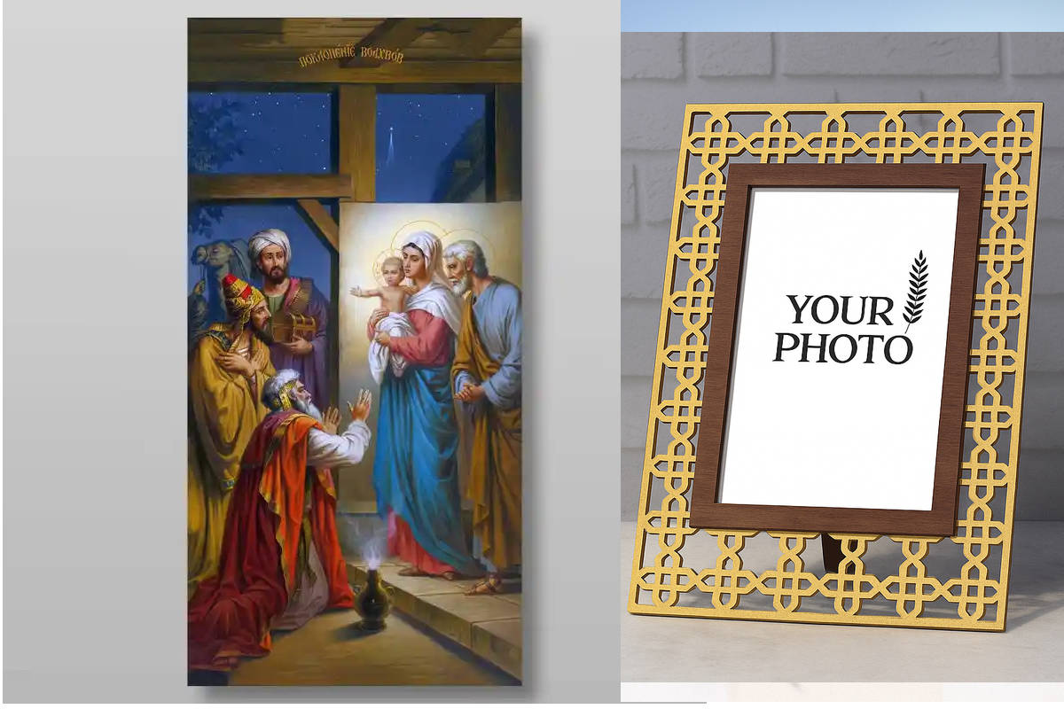 Εικόνα Ορθοδοξίας Πολυτελείας  με  σχεδιο Σταυρούς μαζι με  Βάση σε  8 χρώματα με περίγραμμα χρυσό σε ξύλο Plywood (Πλακάζ)   με  βάση Λατρεία των Μάγων για  ορθόδοξων πινάκων.Χειροποίητη Ελληνορθόδοξη , Κρεμαστή πλάκα βυζαντινής τέχνης, χριστιανική τέχνη