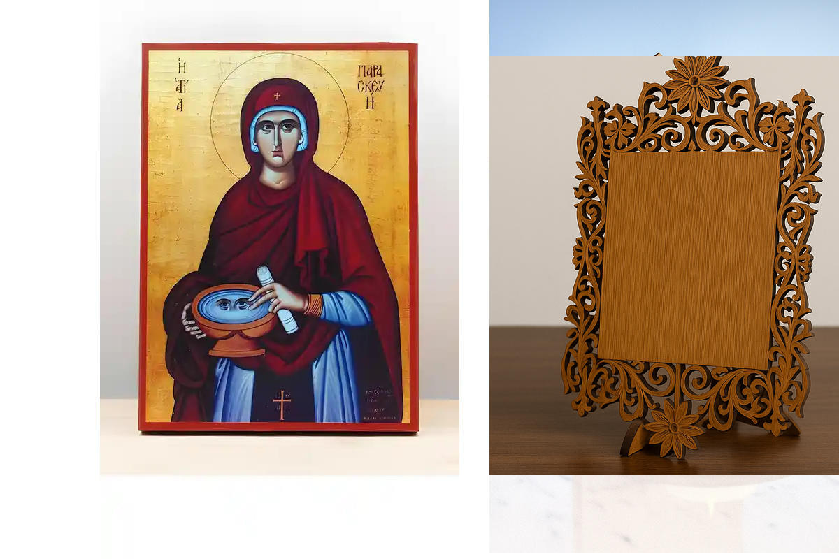 Εικόνα Ορθοδοξίας Δαντέλα μαζι με  Βάση σε  8 χρώματα με περίγραμμα χρυσό σε ξύλο Plywood (Πλακάζ)   με  βάση Αγία Παρασκευή Ρώμης, Ξύλινη Χειροποίητη Εικόνα Ελληνικού Βυζαντινού Στυλ Κρεμασμένη σε ξύλινη πλάκα Χειροποίητη Ελληνορθόδοξη εικόνα του Ιησού Χ