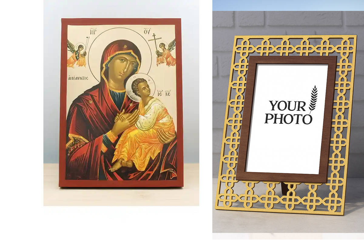 Εικόνα Ορθοδοξίας Πολυτελείας  με  σχεδιο Σταυρούς μαζι με  Βάση σε  8 χρώματα με περίγραμμα χρυσό σε ξύλο Plywood (Πλακάζ)   με  βάση Παναγία η Αγνή «Αμόλυντος» με τον Ιησού, Ξύλινη Χειροποίητη Εικόνα με Αλουμινόχαρτο Ελληνικού Βυζαντινού Στυλ επιτοίχιας