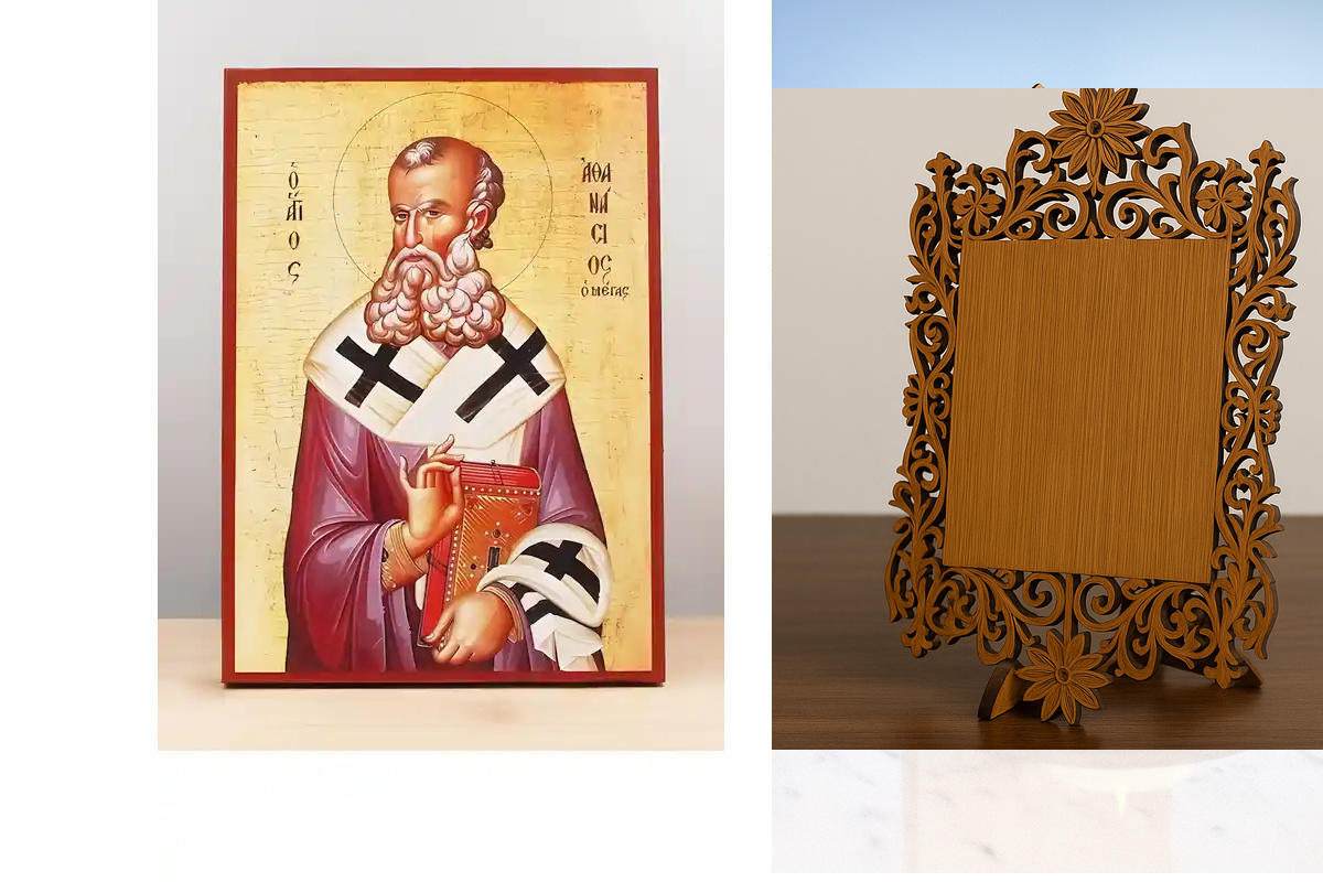 Εικόνα Ορθοδοξίας Δαντέλα μαζι με  Βάση σε  8 χρώματα με περίγραμμα χρυσό σε ξύλο Plywood (Πλακάζ)   με  βάση Άγιος Αθανάσιος Αλεξανδρείας, Ξύλινη Χειροποίητη Εικόνα Ελληνικού Βυζαντινού Στυλ Κρεμασμένη σε ξύλινη πλάκα Χειροποίητη Ελληνορθόδοξη εικόνα του