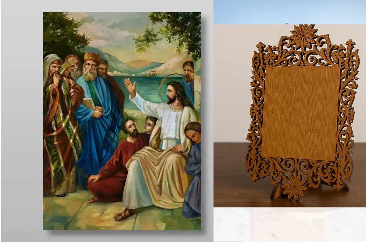 Εικόνα Ορθοδοξίας Δαντέλα μαζι με  Βάση σε  8 χρώματα με περίγραμμα χρυσό σε ξύλο Plywood (Πλακάζ)   με  βάση Αγαπήστε τον πλησίον σας Χειροποίητη Ελληνορθόδοξη , Κρεμαστή πλάκα βυζαντινής τέχνης, χριστιανική τέχνη Διάσταση 40x30 cm (15,8 x 11,8 ίντσες) I