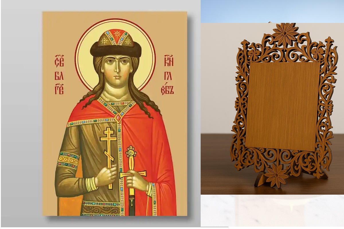 Εικόνα Ορθοδοξίας Δαντέλα μαζι με  Βάση σε  8 χρώματα με περίγραμμα χρυσό σε ξύλο Plywood (Πλακάζ)   με  βάση Gleb, άγιος ευγενής πρίγκιπας μάρτυρας, Χειροποίητη Ελληνορθόδοξη , Κρεμαστή πλάκα βυζαντινής τέχνης, χριστιανική τέχνη Διάσταση 40x30 cm (15,8 x