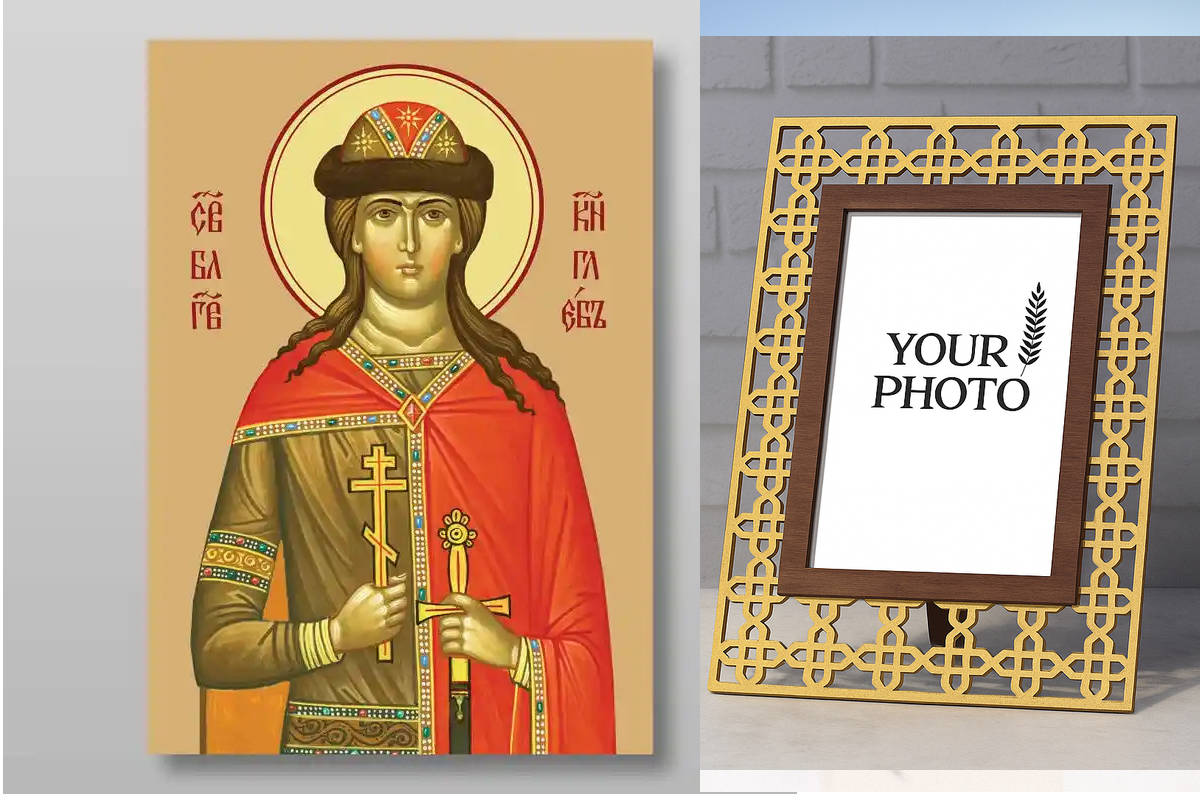 Εικόνα Ορθοδοξίας Πολυτελείας  με  σχεδιο Σταυρούς μαζι με  Βάση σε  8 χρώματα με περίγραμμα χρυσό σε ξύλο Plywood (Πλακάζ)   με  βάση Gleb, άγιος ευγενής πρίγκιπας μάρτυρας, Χειροποίητη Ελληνορθόδοξη , Κρεμαστή πλάκα βυζαντινής τέχνης, χριστιανική τέχνη