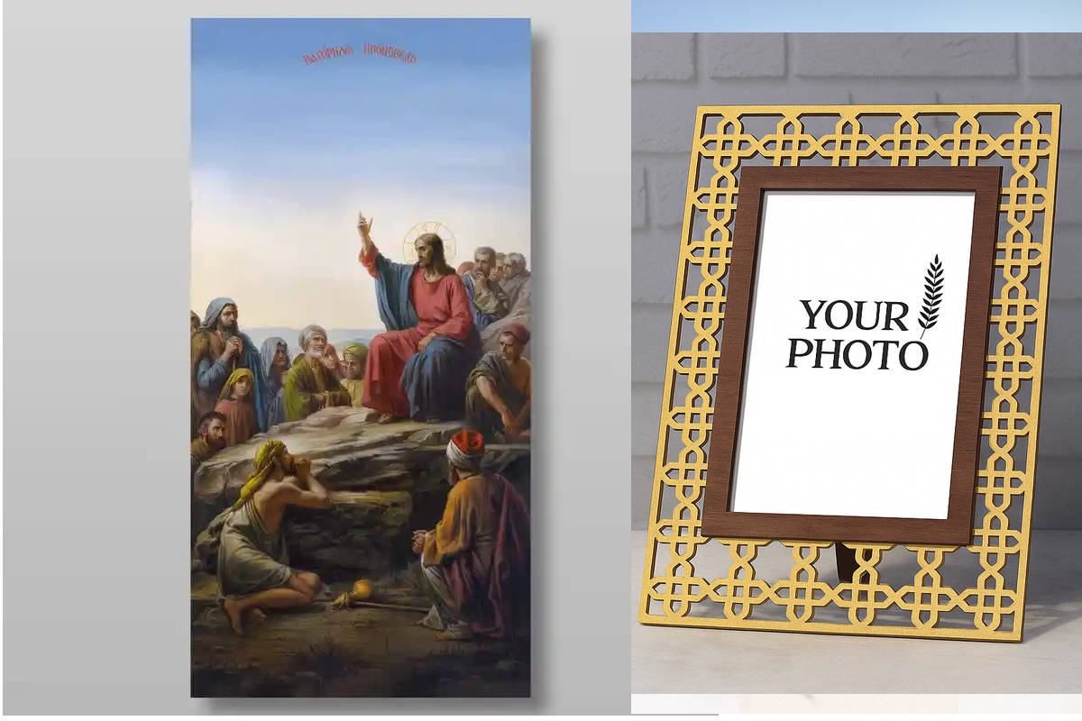 Εικόνα Ορθοδοξίας Πολυτελείας  με  σχεδιο Σταυρούς μαζι με  Βάση σε  8 χρώματα με περίγραμμα χρυσό σε ξύλο Plywood (Πλακάζ)   με  βάση Επί του Όρους Ομιλία Χειροποίητη Ελληνορθόδοξη , Κρεμαστή πλάκα βυζαντινής τέχνης, χριστιανική τέχνη Διάσταση 40x30 cm (