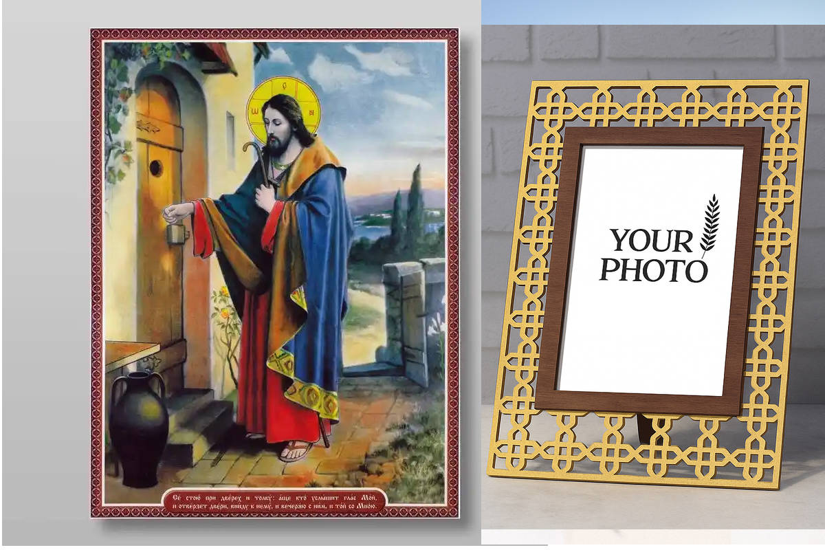 Εικόνα Ορθοδοξίας Πολυτελείας  με  σχεδιο Σταυρούς μαζι με  Βάση σε  8 χρώματα με περίγραμμα χρυσό σε ξύλο Plywood (Πλακάζ)   με  βάση Στέκομαι στην πόρτα και χτυπάω Χειροποίητη Ελληνορθόδοξη , Κρεμαστή πλάκα βυζαντινής τέχνης, χριστιανική τέχνη Διάσταση