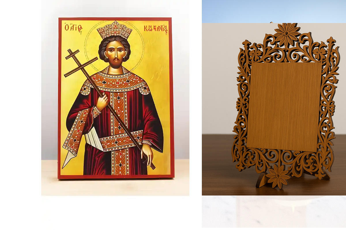 Εικόνα Ορθοδοξίας Δαντέλα μαζι με  Βάση σε  8 χρώματα με περίγραμμα χρυσό σε ξύλο Plywood (Πλακάζ)   με  βάση Άγιος Κωνσταντίνος ο Μέγας, Ξύλινη Χειροποίητη Εικόνα Ελληνικής Premium Βυζαντινού Στυλ Κρεμασμένη σε ξύλινη πλάκα Χειροποίητη Ελληνορθόδοξη εικό