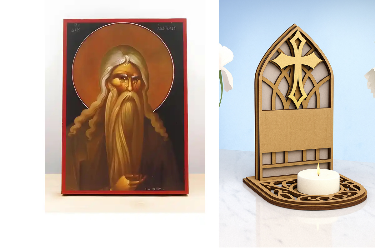 Εικόνα Ορθοδοξίας Καντηλάκι σε  8 χρώματα με περίγραμμα χρυσό σε ξύλο Plywood (Πλακάζ)   με  βάση Αβραάμ ο Δίκαιος, Ξύλινη Χειροποίητη Εικόνα Ελληνικής Premium Βυζαντινού Στυλ Κρεμασμένη σε ξύλινη πλάκα Χειροποίητη Ελληνορθόδοξη εικόνα του Ιησού Χριστού,