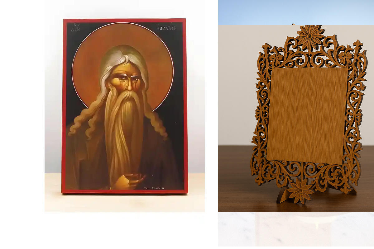 Εικόνα Ορθοδοξίας Δαντέλα μαζι με  Βάση σε  8 χρώματα με περίγραμμα χρυσό σε ξύλο Plywood (Πλακάζ)   με  βάση Αβραάμ ο Δίκαιος, Ξύλινη Χειροποίητη Εικόνα Ελληνικής Premium Βυζαντινού Στυλ Κρεμασμένη σε ξύλινη πλάκα Χειροποίητη Ελληνορθόδοξη εικόνα του Ιησ