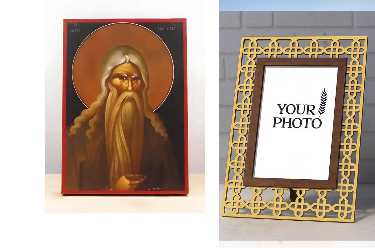 Εικόνα Ορθοδοξίας Πολυτελείας  με  σχεδιο Σταυρούς μαζι με  Βάση σε  8 χρώματα με περίγραμμα χρυσό σε ξύλο Plywood (Πλακάζ)   με  βάση Αβραάμ ο Δίκαιος, Ξύλινη Χειροποίητη Εικόνα Ελληνικής Premium Βυζαντινού Στυλ Κρεμασμένη σε ξύλινη πλάκα Χειροποίητη Ελλ