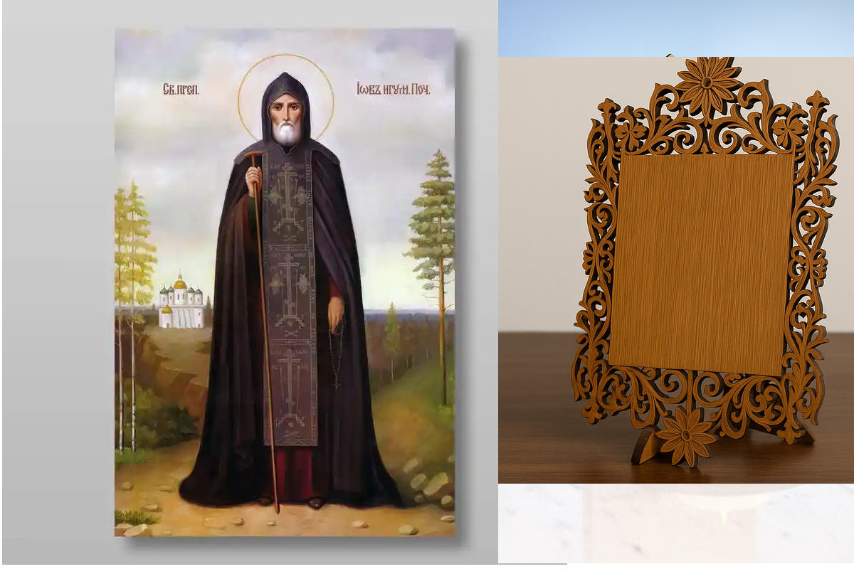 Εικόνα Ορθοδοξίας Δαντέλα μαζι με  Βάση σε  8 χρώματα με περίγραμμα χρυσό σε ξύλο Plywood (Πλακάζ)   με  βάση Job Pochaevsky αιδεσιμότατο, Χειροποίητη Ελληνορθόδοξη , Κρεμαστή πλάκα βυζαντινής τέχνης, χριστιανική τέχνη Διάσταση 40x30 cm (15,8 x 11,8 ίντσε