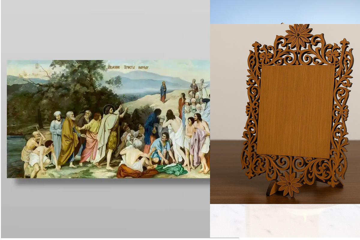 Εικόνα Ορθοδοξίας Δαντέλα μαζι με  Βάση σε  8 χρώματα με περίγραμμα χρυσό σε ξύλο Plywood (Πλακάζ)   με  βάση Η εμφάνιση του Χριστού στους ανθρώπους Χειροποίητη Ελληνορθόδοξη , Κρεμαστή πλάκα βυζαντινής τέχνης, χριστιανική τέχνη Διάσταση 10x7 cm (3,9 x 2,