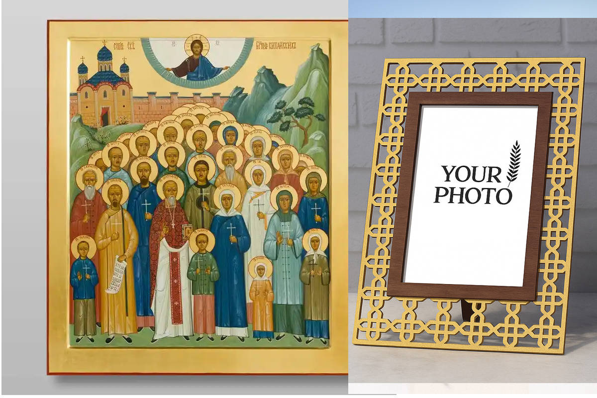 Εικόνα Ορθοδοξίας Πολυτελείας  με  σχεδιο Σταυρούς μαζι με  Βάση σε  8 χρώματα με περίγραμμα χρυσό σε ξύλο Plywood (Πλακάζ)   με  βάση Κινέζοι μάρτυρες, Χειροποίητη Ελληνορθόδοξη , Κρεμαστή πλάκα βυζαντινής τέχνης, χριστιανική τέχνη Διάσταση 40x30 cm (15,