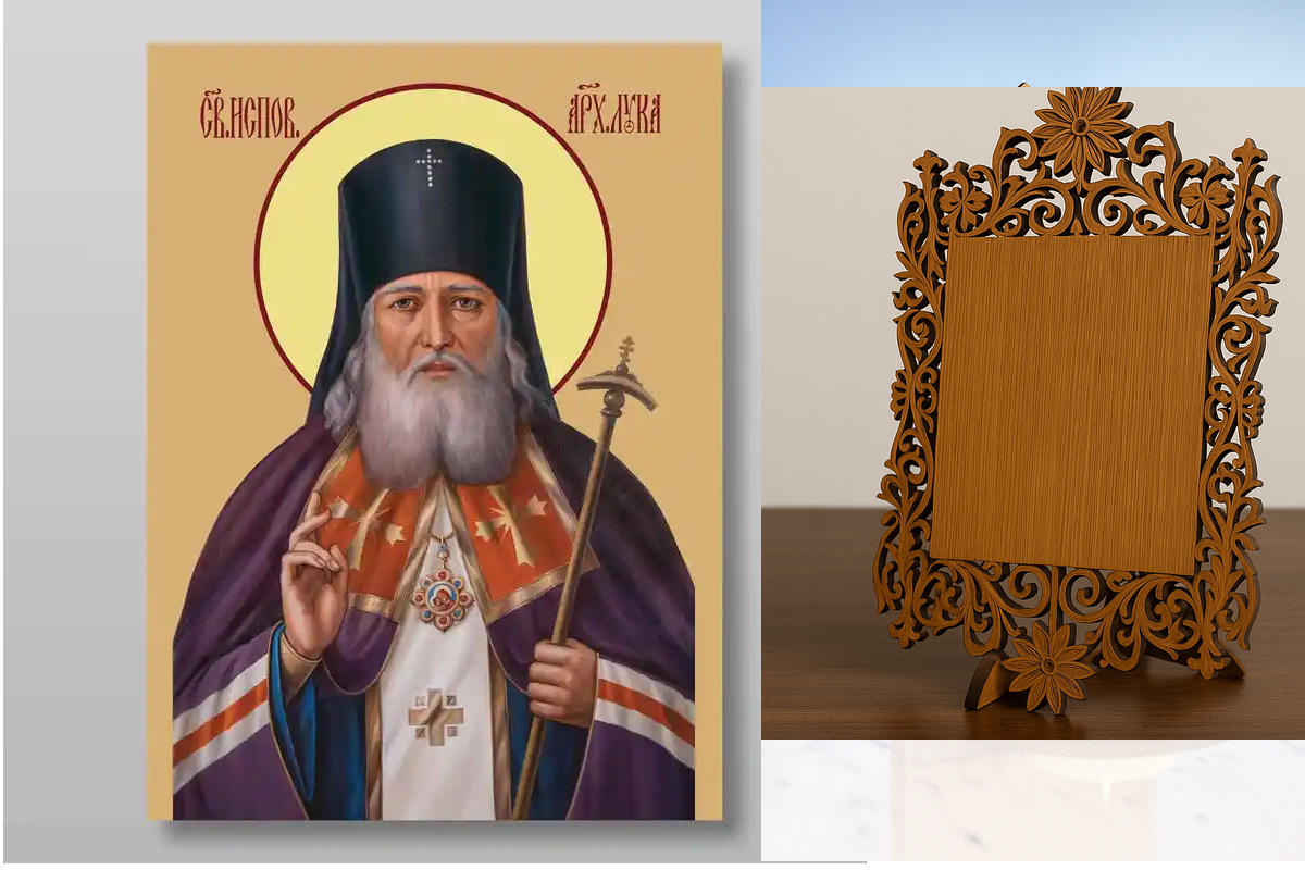 Εικόνα Ορθοδοξίας Δαντέλα μαζι με  Βάση σε  8 χρώματα με περίγραμμα χρυσό σε ξύλο Plywood (Πλακάζ)   με  βάση Άγιος Λούκα (Βοινό-Γιασενέτσκι), Χειροποίητη Ελληνορθόδοξη , Κρεμαστή πλάκα βυζαντινής τέχνης, χριστιανική τέχνη Διάσταση 50x40 cm (19,7 x 15,8 ί