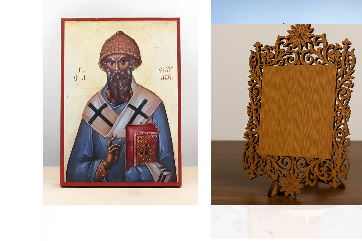 Εικόνα Ορθοδοξίας Δαντέλα μαζι με  Βάση σε  8 χρώματα με περίγραμμα χρυσό σε ξύλο Plywood (Πλακάζ)   με  βάση Άγιος Σπυρίδων Κέρκυρας, Ξύλινη Χειροποίητη Εικόνα Ελληνικής Premium Βυζαντινού Στυλ Κρεμαστή σε ξύλινη πλάκα Θρησκευτικό θέμα Χειροποίητη Ελληνο