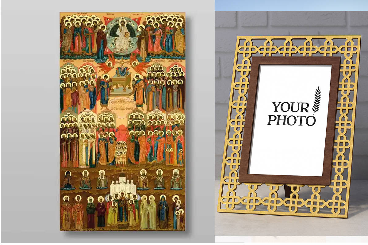 Εικόνα Ορθοδοξίας Πολυτελείας  με  σχεδιο Σταυρούς μαζι με  Βάση σε  8 χρώματα με περίγραμμα χρυσό σε ξύλο Plywood (Πλακάζ)   με  βάση Άγιοι Πάντων, Χειροποίητη Ελληνορθόδοξη , Κρεμαστή πλάκα βυζαντινής τέχνης, χριστιανική τέχνη Διάσταση 40x30 cm (15,8 x