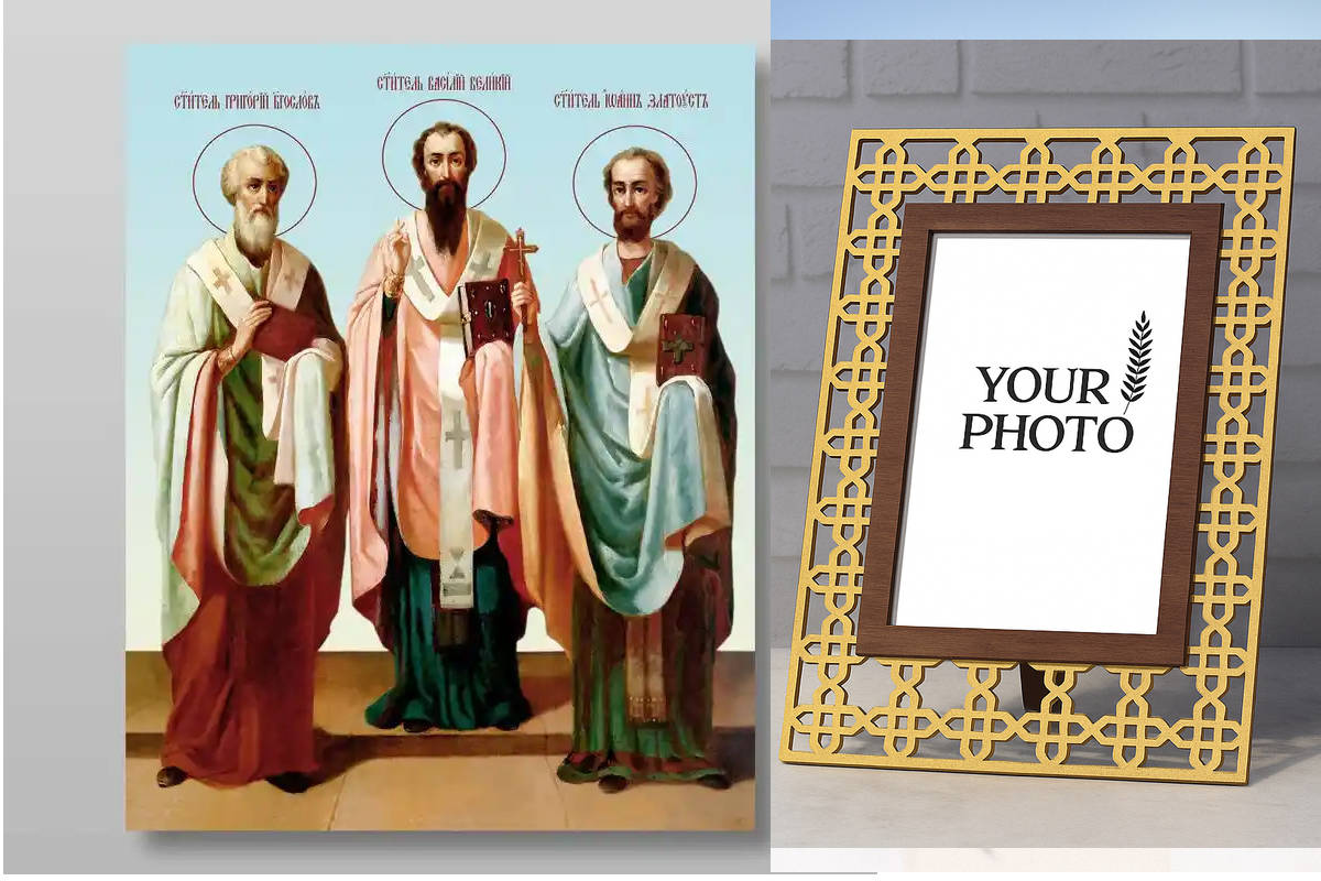 Εικόνα Ορθοδοξίας Πολυτελείας  με  σχεδιο Σταυρούς μαζι με  Βάση σε  8 χρώματα με περίγραμμα χρυσό σε ξύλο Plywood (Πλακάζ)   με  βάση Τρεις Άγιοι, Χειροποίητη Ελληνορθόδοξη , Κρεμαστή πλάκα βυζαντινής τέχνης, χριστιανική τέχνη Διάσταση 40x30 cm (15,8 x 1