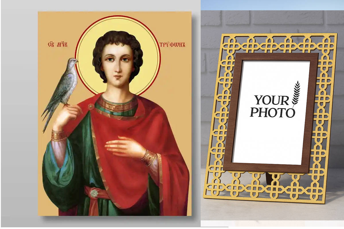 Εικόνα Ορθοδοξίας Πολυτελείας  με  σχεδιο Σταυρούς μαζι με  Βάση σε  8 χρώματα με περίγραμμα χρυσό σε ξύλο Plywood (Πλακάζ)   με  βάση Τρύφων ο μάρτυς, Χειροποίητη Ελληνορθόδοξη , Κρεμαστή πλάκα βυζαντινής τέχνης, χριστιανική τέχνη Διάσταση 40x30 cm (15,8