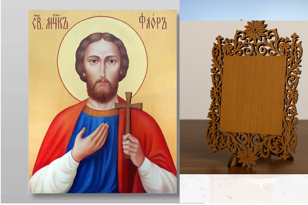 Εικόνα Ορθοδοξίας Δαντέλα μαζι με  Βάση σε  8 χρώματα με περίγραμμα χρυσό σε ξύλο Plywood (Πλακάζ)   με  βάση Flor μάρτυρας, Χειροποίητη Ελληνορθόδοξη , Κρεμαστή πλάκα βυζαντινής τέχνης, χριστιανική τέχνη Διάσταση 50x40 cm (19,7 x 15,8 ίντσες) INTRAEKkadr