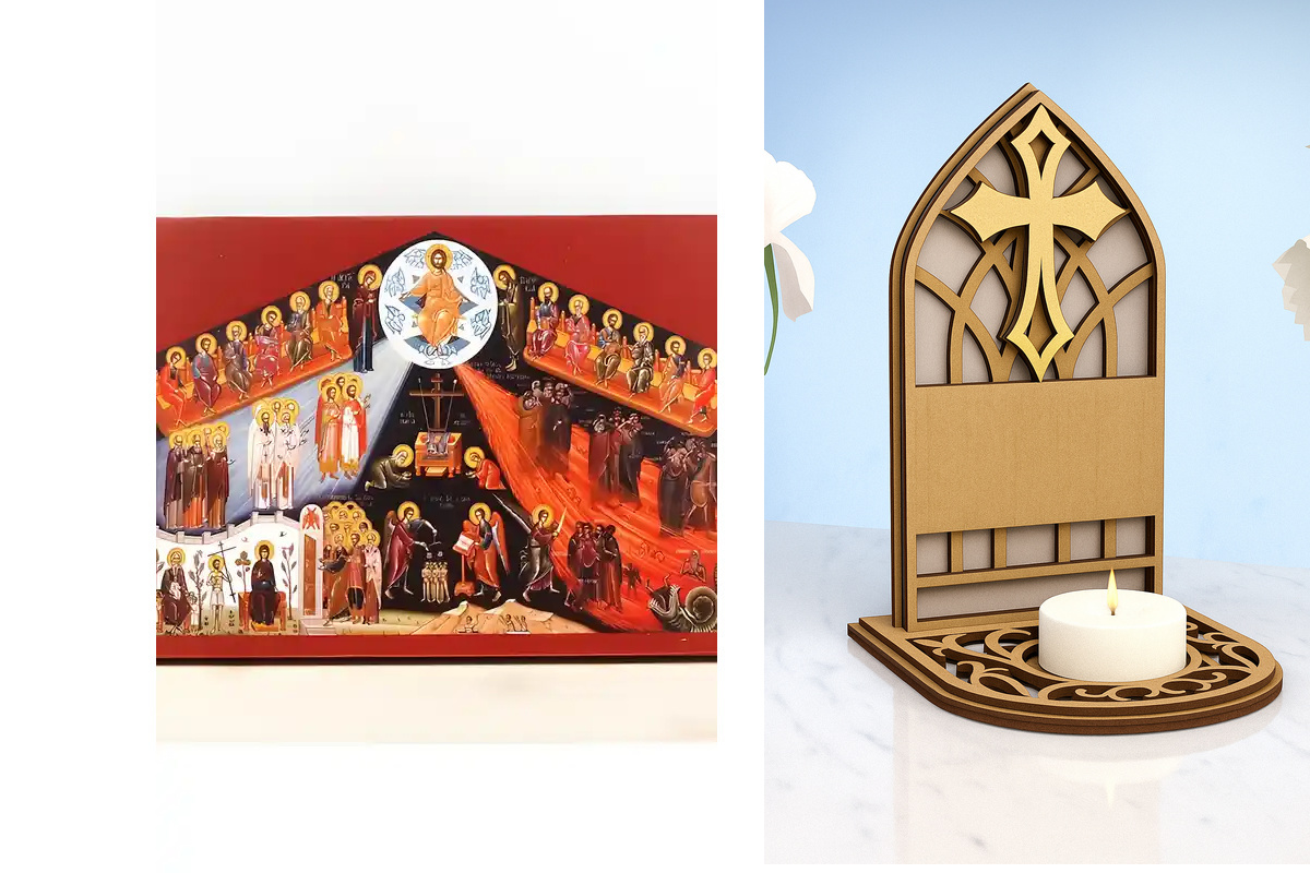 Εικόνα Ορθοδοξίας Καντηλάκι σε  8 χρώματα με περίγραμμα χρυσό σε ξύλο Plywood (Πλακάζ)   με  βάση The Last Judgment, Ξύλινη Χειροποίητη Εικόνα Ελληνικού Premium Βυζαντινού Στυλ Κρεμασμένο σε ξύλινη πλάκα Θρησκευτικό θέμα Χειροποίητη Ελληνορθόδοξη εικόνα τ