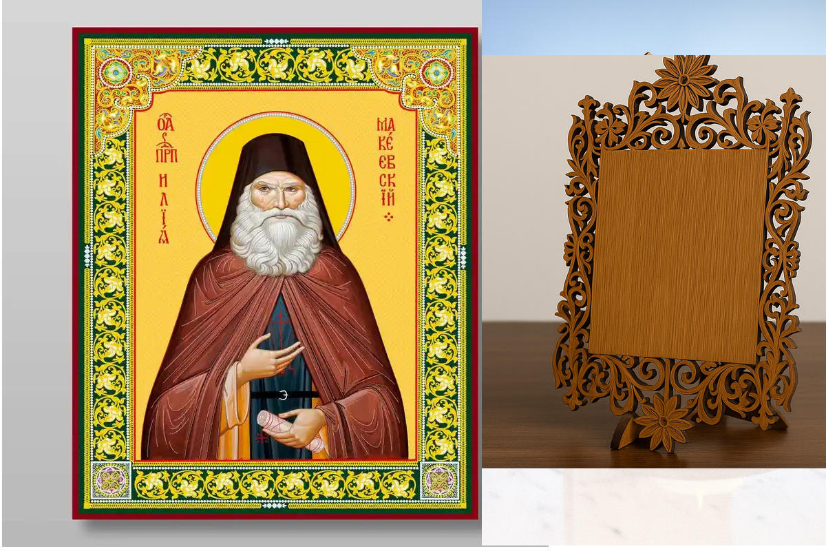 Εικόνα Ορθοδοξίας Δαντέλα μαζι με  Βάση σε  8 χρώματα με περίγραμμα χρυσό σε ξύλο Plywood (Πλακάζ)   με  βάση Ilya Makeevsky Reverend, Χειροποίητη Ελληνορθόδοξη , Κρεμαστή πλάκα βυζαντινής τέχνης, χριστιανική τέχνη Διάσταση 40x30 cm (15,8 x 11,8 ίντσες) I