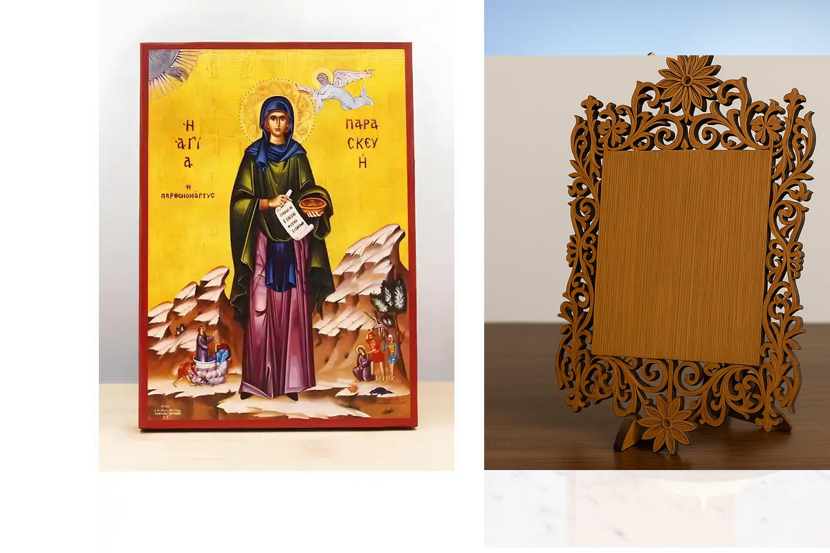 Εικόνα Ορθοδοξίας Δαντέλα μαζι με  Βάση σε  8 χρώματα με περίγραμμα χρυσό σε ξύλο Plywood (Πλακάζ)   με  βάση Παρασκευή της Ρώμης Ολόσωμο, Ξύλινη Χειροποίητη Εικόνα Ελληνικού Premium Βυζαντινού Στυλ Κρεμασμένο σε ξύλινη πλάκα Χειροποίητη Ελληνορθόδοξη εικ