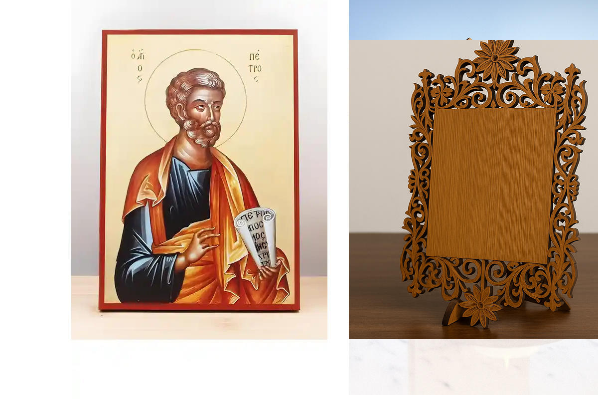 Σετ 2 τεμαχίων – Εικόνα Ορθοδοξίας Δαντέλα μαζι με  Βάση σε  8 χρώματα με περίγραμμα χρυσό σε ξύλο Plywood (Πλακάζ)   με  βάση Άγιος Απόστολος Πέτρος, Ξύλινη Χειροποίητη Εικόνα Ελληνικής Premium Βυζαντινού Στυλ Κρεμαστή σε ξύλινη πλάκα Θρησκευτικό θέμα Χε