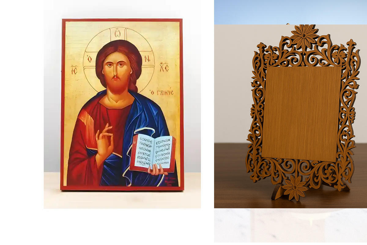 Εικόνα Ορθοδοξίας Δαντέλα μαζι με  Βάση σε  8 χρώματα με περίγραμμα χρυσό σε ξύλο Plywood (Πλακάζ)   με  βάση Ευλογία Ιησού Χριστού, Ξύλινη Χειροποίητη Εικόνα Ελληνικού Premium Βυζαντινού Στυλ Κρεμαστή σε ξύλινη πλάκα Θρησκευτικό θέμα Χειροποίητη Ελληνορθ