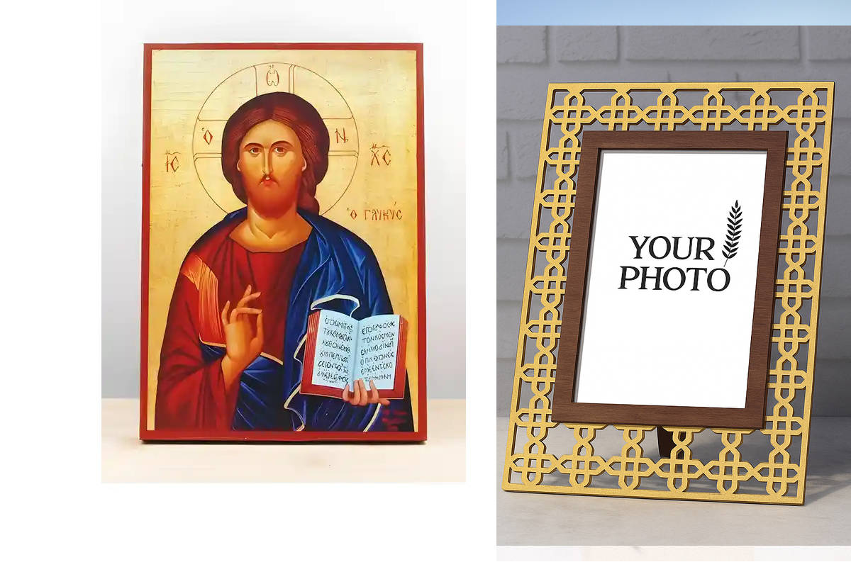 Εικόνα Ορθοδοξίας Πολυτελείας  με  σχεδιο Σταυρούς μαζι με  Βάση σε  8 χρώματα με περίγραμμα χρυσό σε ξύλο Plywood (Πλακάζ)   με  βάση Ευλογία Ιησού Χριστού, Ξύλινη Χειροποίητη Εικόνα Ελληνικού Premium Βυζαντινού Στυλ Κρεμαστή σε ξύλινη πλάκα Θρησκευτικό