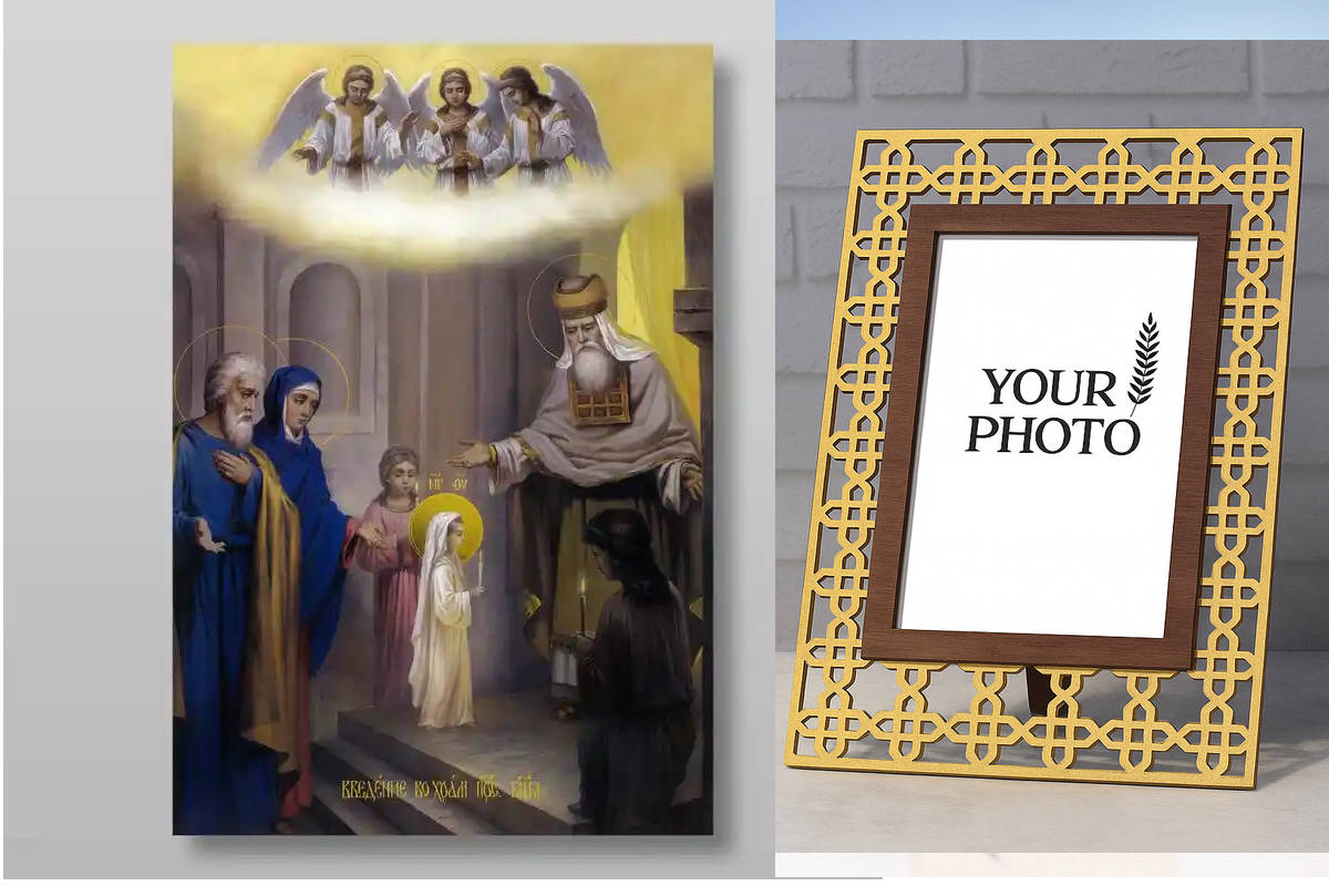 Εικόνα Ορθοδοξίας Πολυτελείας  με  σχεδιο Σταυρούς μαζι με  Βάση σε  8 χρώματα με περίγραμμα χρυσό σε ξύλο Plywood (Πλακάζ)   με  βάση Εισαγωγή της Θεοτόκου στο Ναό, Χειροποίητη Ελληνορθόδοξη , Κρεμαστή πλάκα βυζαντινής τέχνης, χριστιανική τέχνη Διάσταση