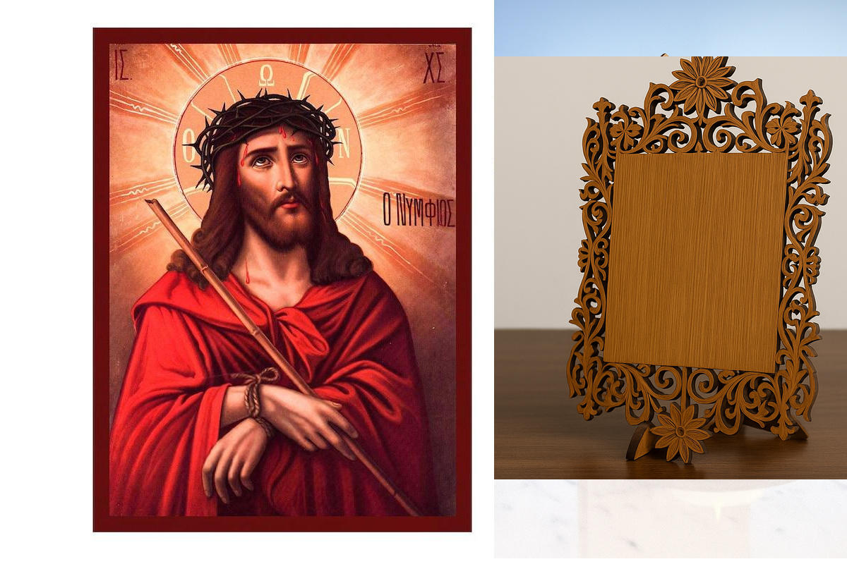 Εικόνα Ορθοδοξίας Δαντέλα μαζι με  Βάση σε  8 χρώματα με περίγραμμα χρυσό σε ξύλο Plywood (Πλακάζ)   με  βάση Εικόνα Ιησούς Χριστός ο Νυμφίος, Χειροποίητη ελληνορθόδοξη εικόνα του Ιησού Χριστού, επιτοίχια πλάκα βυζαντινής τέχνης, ορθόδοξη τέχνη Διάσταση 4