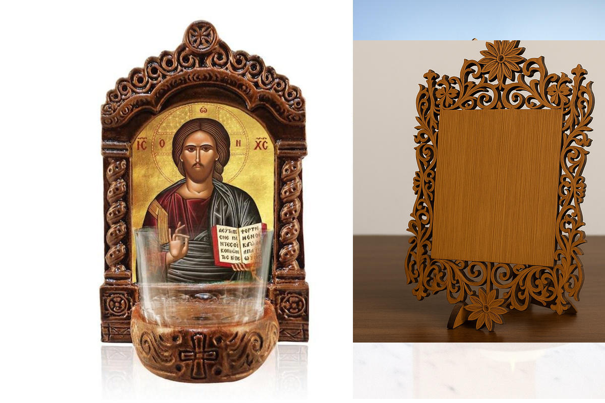 Εικόνα Ορθοδοξίας Δαντέλα μαζι με  Βάση σε  8 χρώματα με περίγραμμα χρυσό σε ξύλο Plywood (Πλακάζ)   με  βάση Φωτιστικό Αγρυπνίας Ιησού Χριστού, Εικονίδιο Επιτραπέζιου Ιησού Χριστού Ευλόγων, Χειροποίητο Κεραμικό Φωτιστικό με Γυάλινο Κύπελλο Διάσταση 45x35