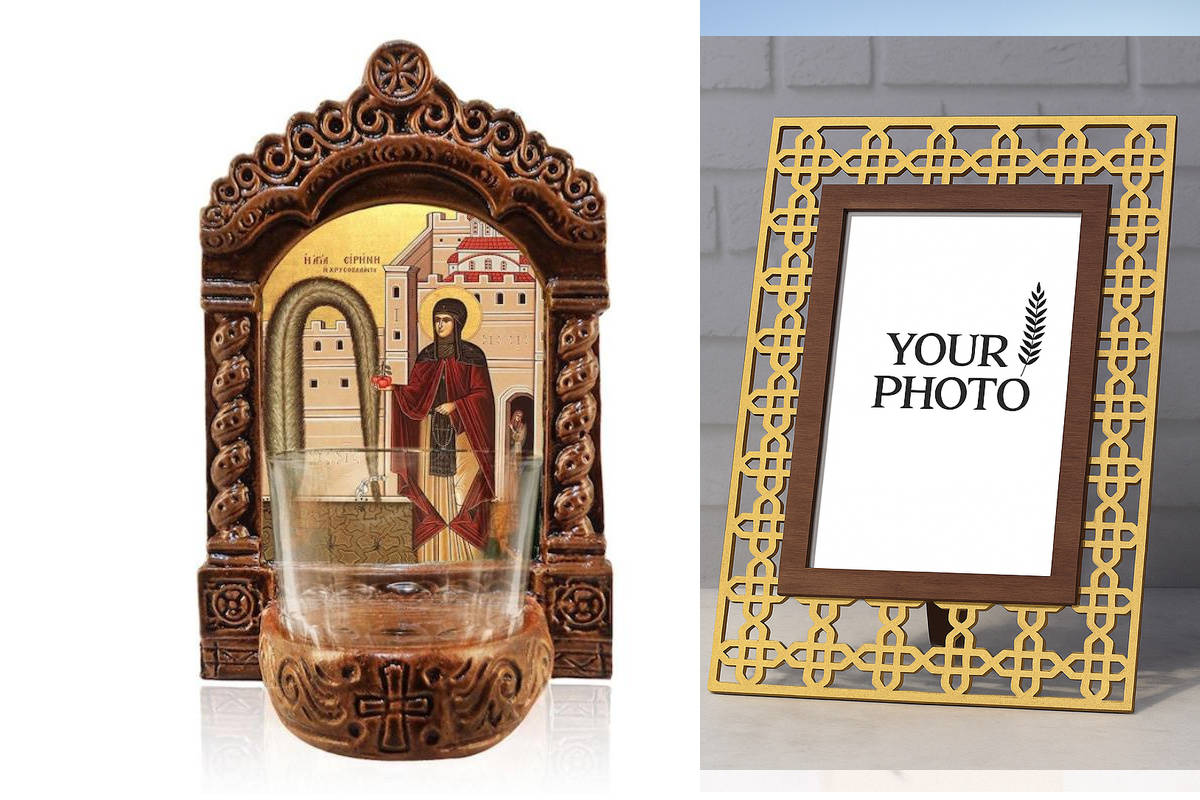 Εικόνα Ορθοδοξίας Πολυτελείας  με  σχεδιο Σταυρούς μαζι με  Βάση σε  8 χρώματα με περίγραμμα χρυσό σε ξύλο Plywood (Πλακάζ)   με  βάση Φωτιστικό Αγίας Ειρήνης Χρυσοβαλάντου, Εικόνα Επιτραπέζιας Αγίας Ειρήνης Χρυσοβαλάντου, Χειροποίητο Κεραμικό Φωτιστικό Α