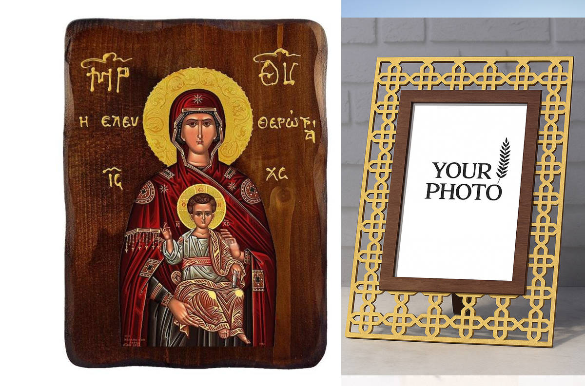 Εικόνα Ορθοδοξίας Πολυτελείας  με  σχεδιο Σταυρούς μαζι με  Βάση σε  8 χρώματα με περίγραμμα χρυσό σε ξύλο Plywood (Πλακάζ)   με  βάση Παναγία Παναγία Θεοτόκος Εικόνα, Χειροποίητη Ξύλινη εικόνα Παναγίας Ελευθερώτριας, Βυζαντινή τέχνη τοίχος, θρησκευτικό δ