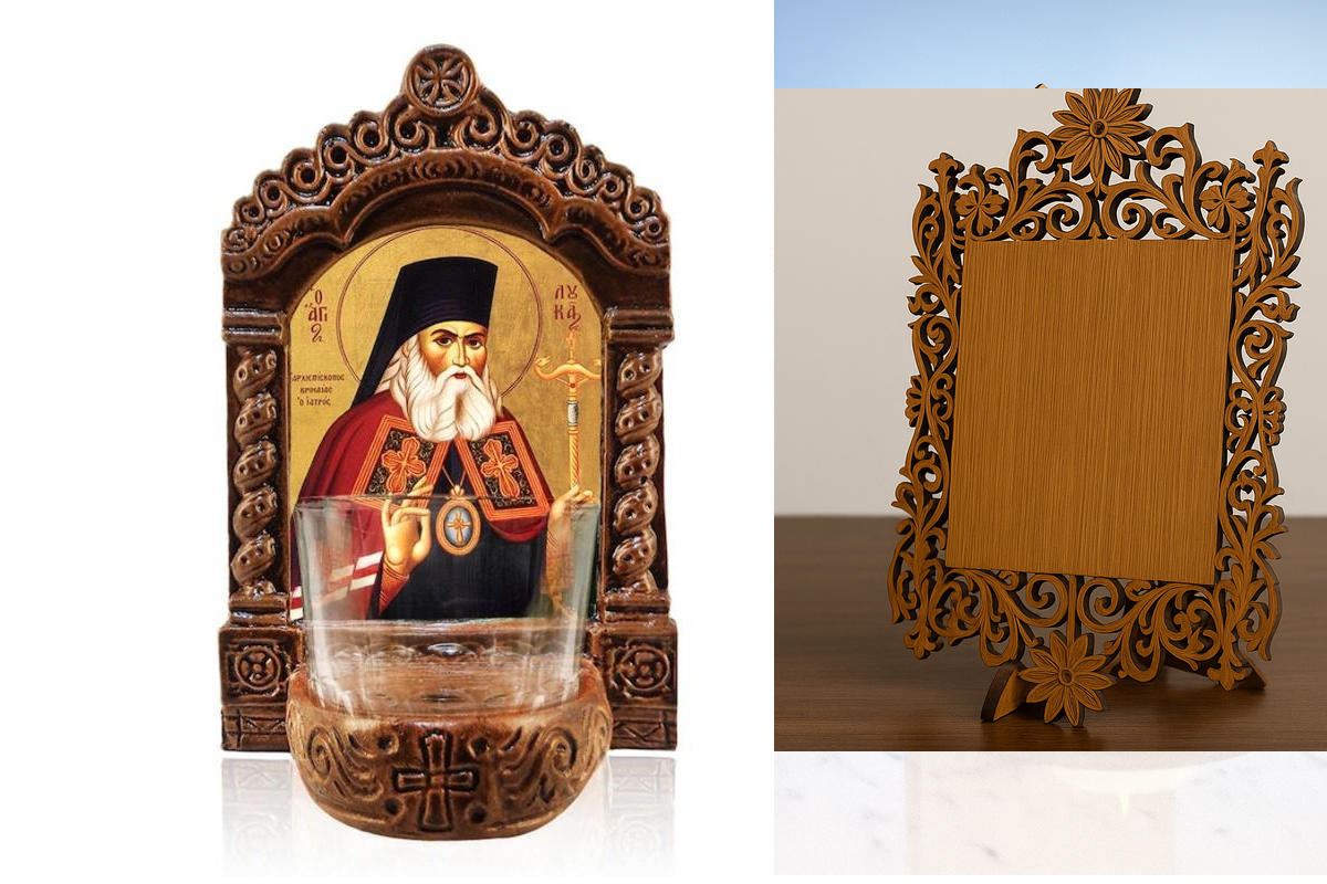 Εικόνα Ορθοδοξίας Δαντέλα μαζι με  Βάση σε  8 χρώματα με περίγραμμα χρυσό σε ξύλο Plywood (Πλακάζ)   με  βάση Φωτιστικό Αγρυπνίας Άγιος Λουκάς ο Ιατρός, Εικόνα Επιτραπέζιο Άγιος Λουκάς ο Ιατρός, Χειροποίητο Κεραμικό Φανάρι με γυάλινο κύπελλο Διάσταση 45x3