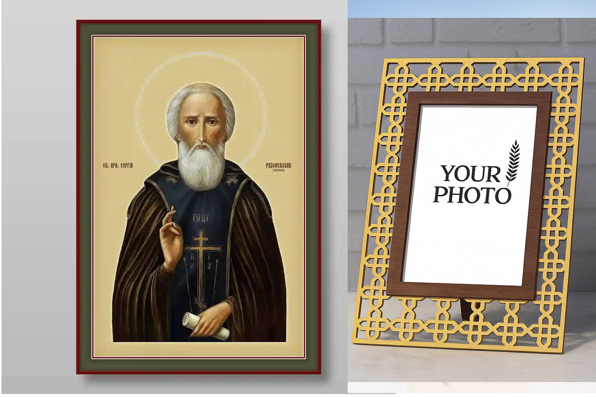 Εικόνα Ορθοδοξίας Πολυτελείας  με  σχεδιο Σταυρούς μαζι με  Βάση σε  8 χρώματα με περίγραμμα χρυσό σε ξύλο Plywood (Πλακάζ)   με  βάση Σέργιος του Ραντόνεζ, Χειροποίητη Ελληνορθόδοξη , Κρεμαστή πλάκα βυζαντινής τέχνης, χριστιανική τέχνη Διάσταση 10x7 cm (