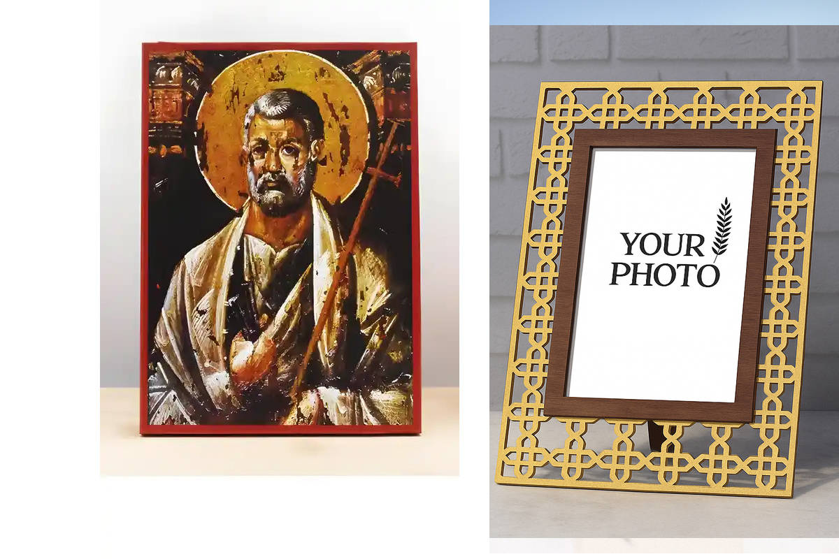 Εικόνα Ορθοδοξίας Πολυτελείας  με  σχεδιο Σταυρούς μαζι με  Βάση σε  8 χρώματα με περίγραμμα χρυσό σε ξύλο Plywood (Πλακάζ)   με  βάση Άγιος Απόστολος Πέτρος Φρέσκο, Ξύλινη Χειροποίητη Εικόνα Ελληνικού Premium Βυζαντινού Στυλ Κρεμαστή σε ξύλινη πλάκα Θρησ