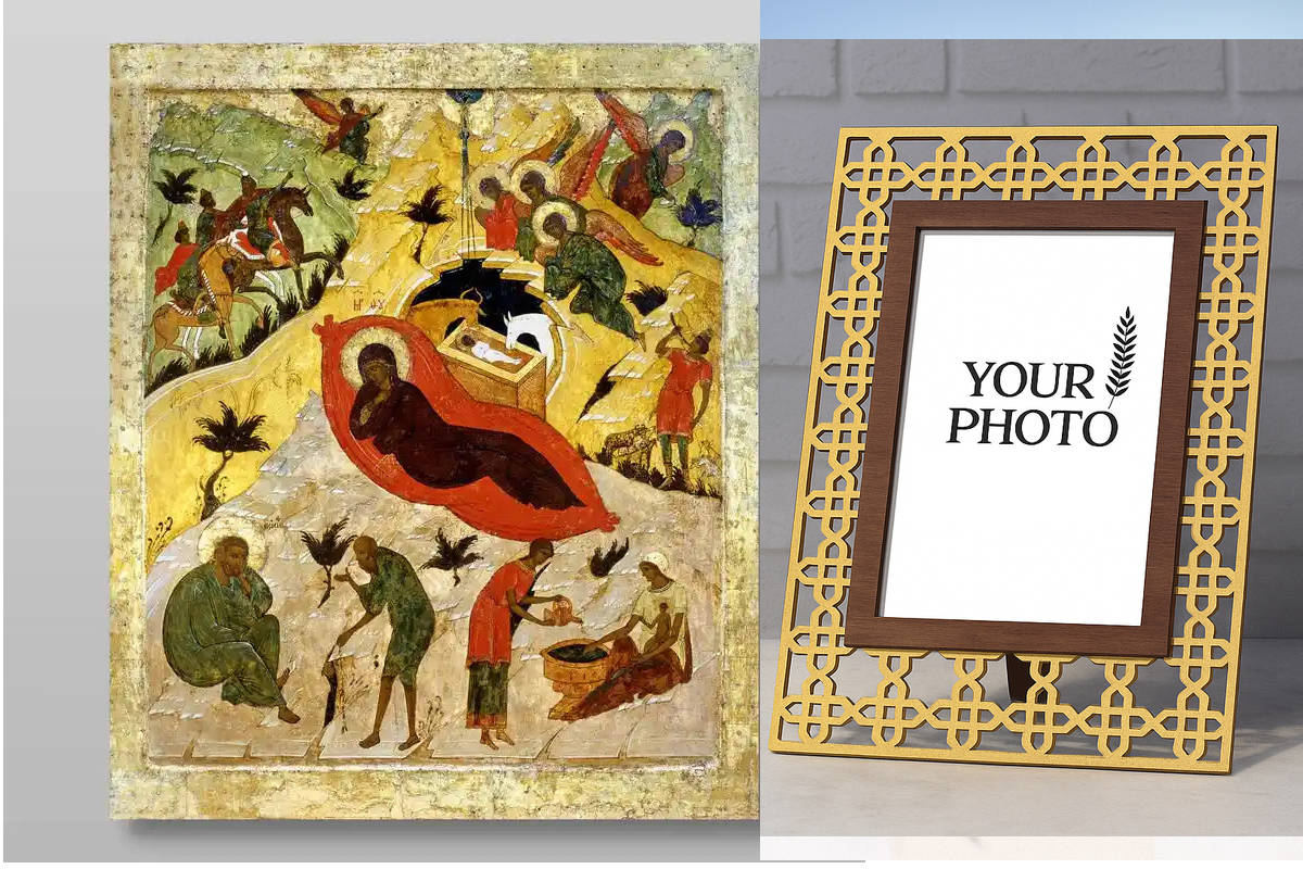 Εικόνα Ορθοδοξίας Πολυτελείας  με  σχεδιο Σταυρούς μαζι με  Βάση σε  8 χρώματα με περίγραμμα χρυσό σε ξύλο Plywood (Πλακάζ)   με  βάση Γέννηση του Ιησού Χριστού, Χειροποίητη Ελληνορθόδοξη , Κρεμαστή πλάκα βυζαντινής τέχνης, χριστιανική τέχνη Διάσταση 50x4