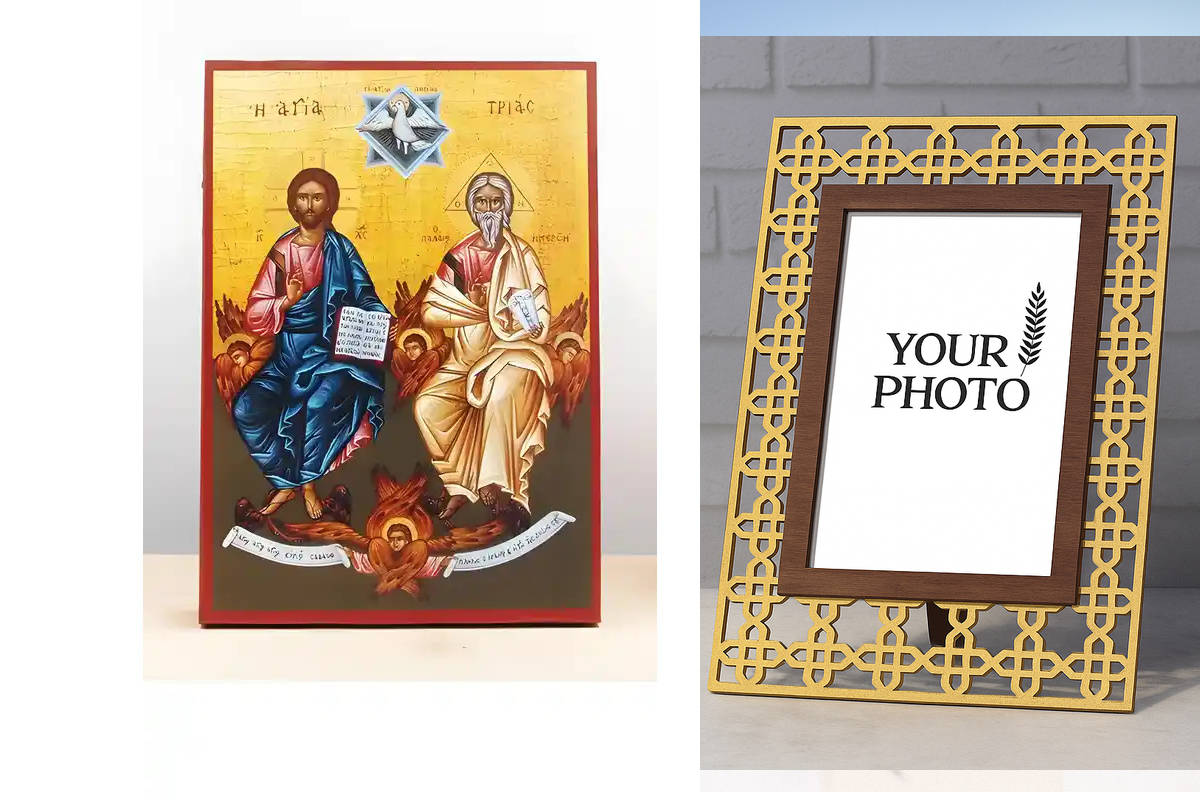 Εικόνα Ορθοδοξίας Πολυτελείας  με  σχεδιο Σταυρούς μαζι με  Βάση σε  8 χρώματα με περίγραμμα χρυσό σε ξύλο Plywood (Πλακάζ)   με  βάση Αγίας Τριάδας, Ξύλινη Χειροποίητη Εικόνα Ο τοίχος Ελληνικού Premium Βυζαντινού Στυλ Κρεμασμένος σε ξύλινη πλάκα Θρησκευτ