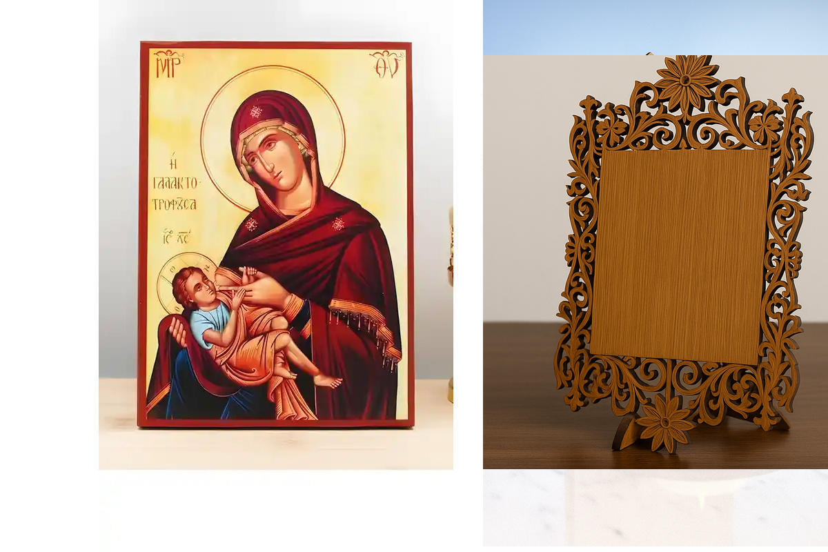 Εικόνα Ορθοδοξίας Δαντέλα μαζι με  Βάση σε  8 χρώματα με περίγραμμα χρυσό σε ξύλο Plywood (Πλακάζ)   με  βάση Παναγία η Γαλακτοδότης «Γαλακτοτροφούσα», Ξύλινη Χειροποίητη Εικόνα Ελληνικής Κορυφαίας Βυζαντινής Στυλ Κρεμαστή σε Ξυλόπλακα Θρησκευτικό Χειροπο