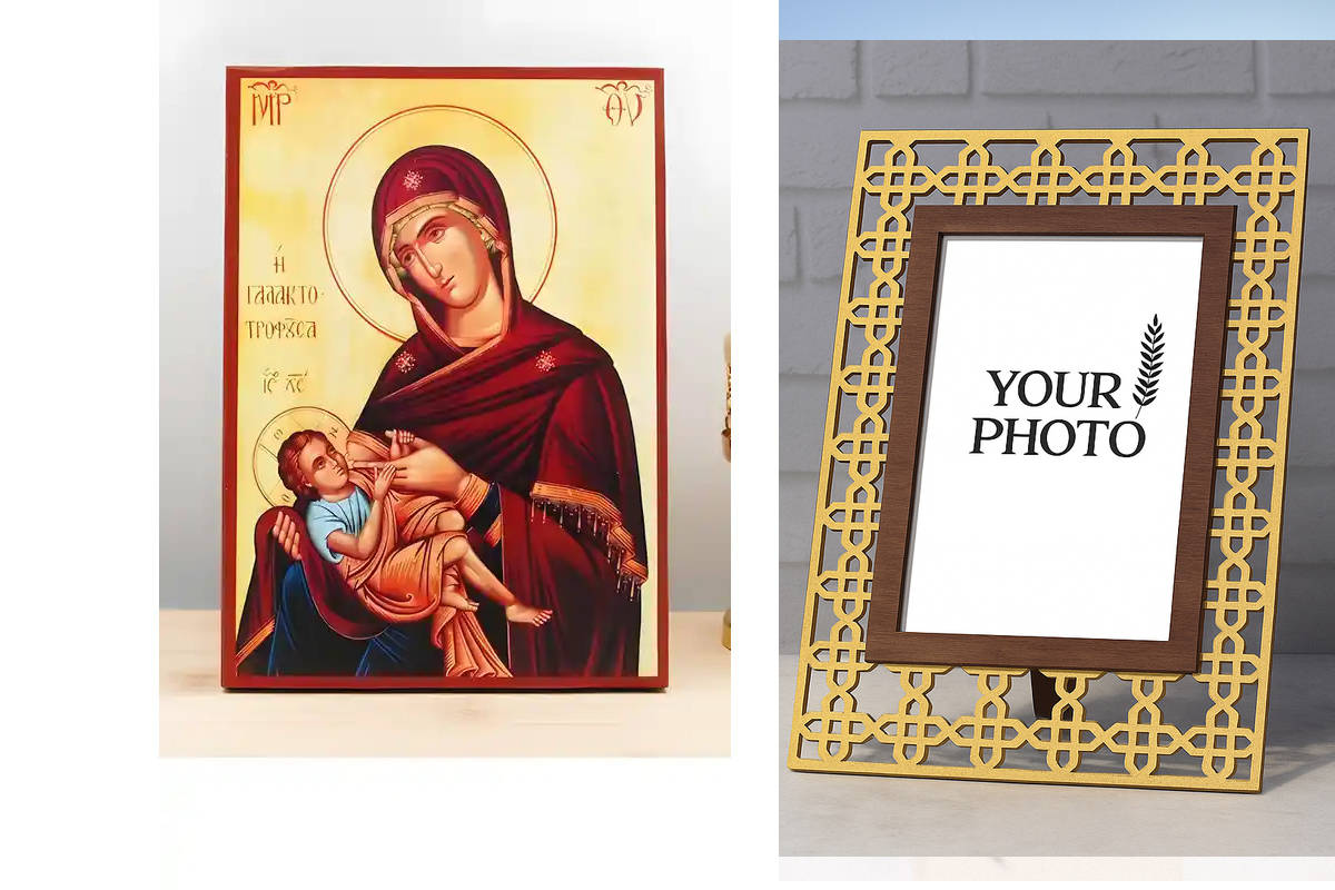 Εικόνα Ορθοδοξίας Πολυτελείας  με  σχεδιο Σταυρούς μαζι με  Βάση σε  8 χρώματα με περίγραμμα χρυσό σε ξύλο Plywood (Πλακάζ)   με  βάση Παναγία η Γαλακτοδότης «Γαλακτοτροφούσα», Ξύλινη Χειροποίητη Εικόνα Ελληνικής Κορυφαίας Βυζαντινής Στυλ Κρεμαστή σε Ξυλό